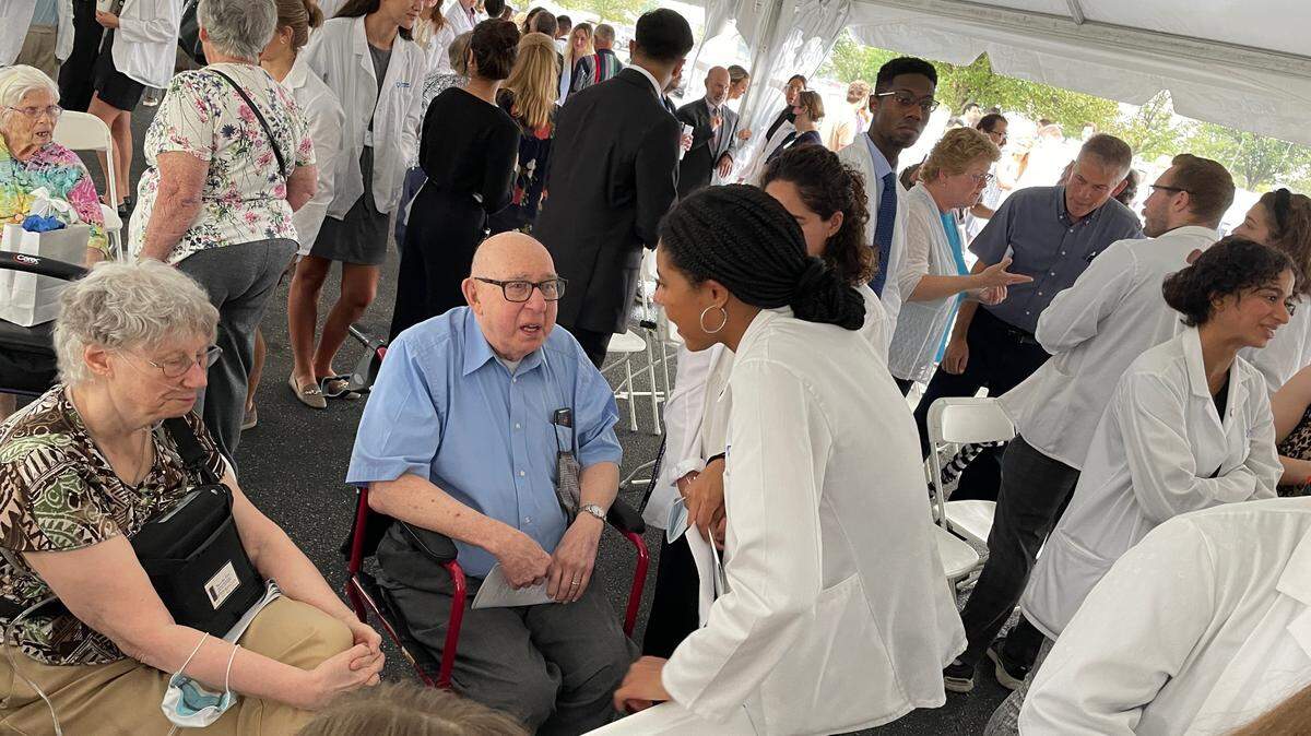Penn State College of Medicine students interact Monday with families of people who donated their body to science.