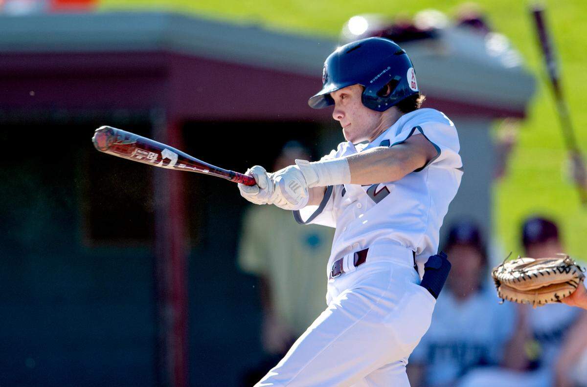 State College’s Cooper Ryan hits a double during the Tuesday, April 12, 2022 game against Cumberland Valley.
