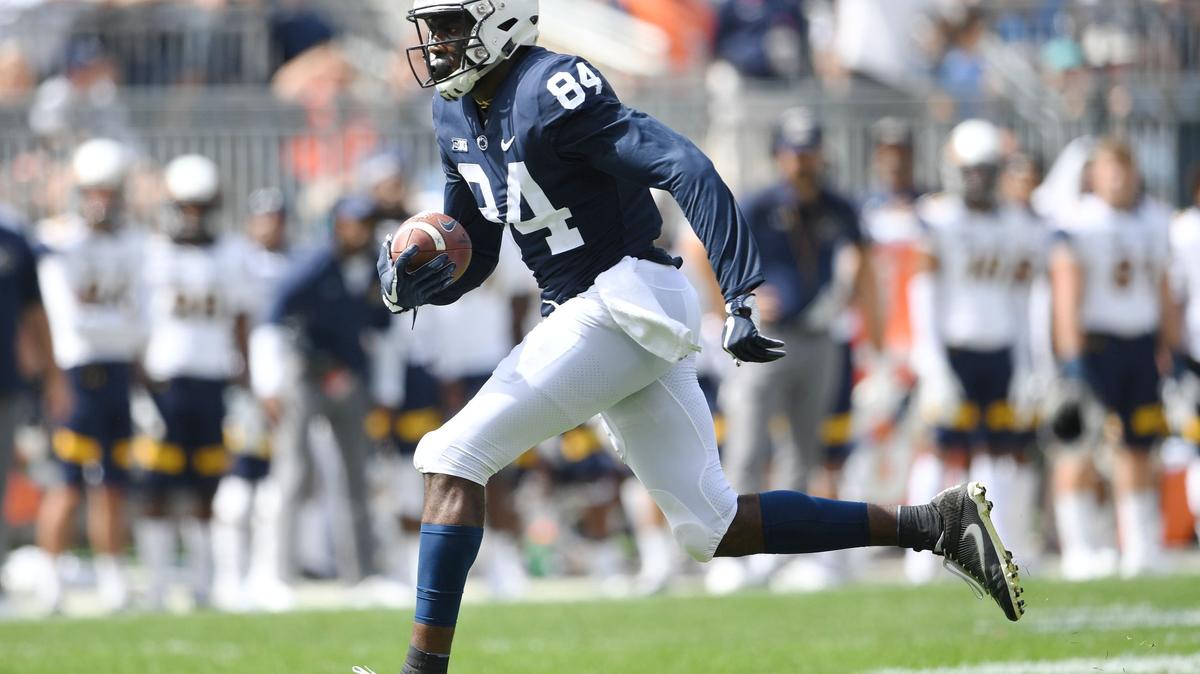 Penn State wide receiver Juwan Johnson runs before a flag is called on the play during a game against Kent State Saturday, Sept. 15, 2018 at Beaver Stadium.