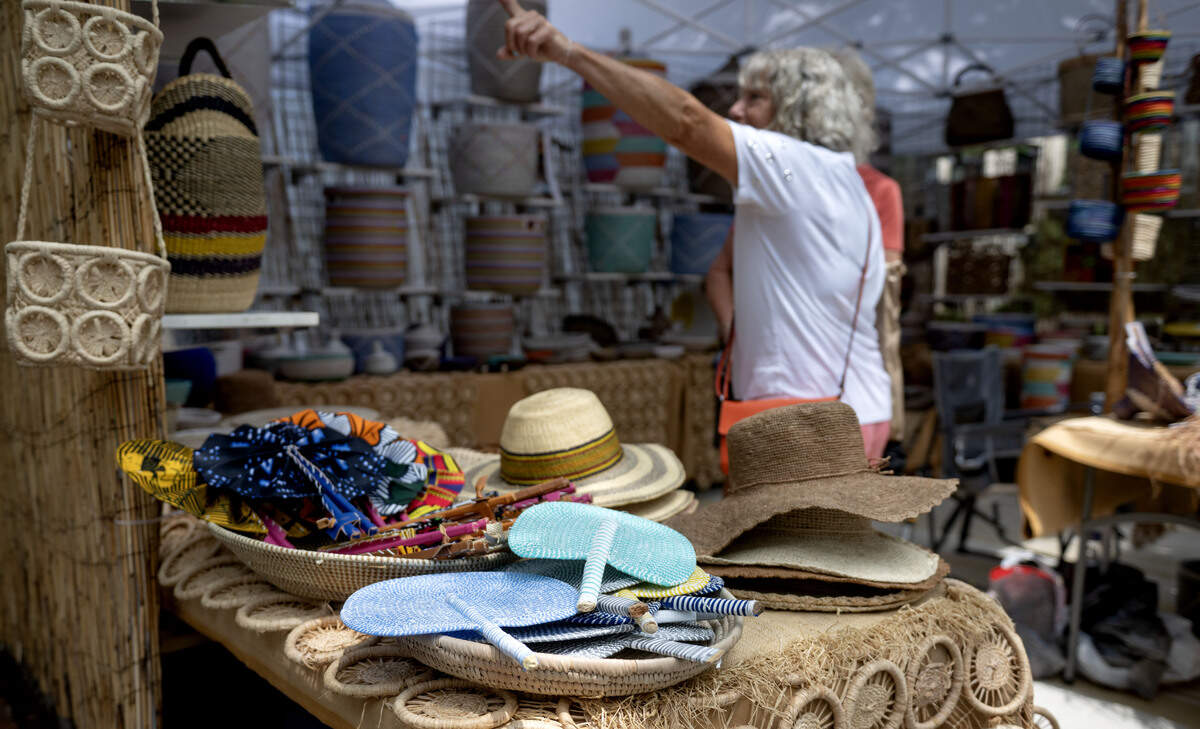 Woven fans by Astou Diam at her booth along Pollock Avenue during the Central Pennsylvania Festival of the Arts on Friday, July 10, 2026.