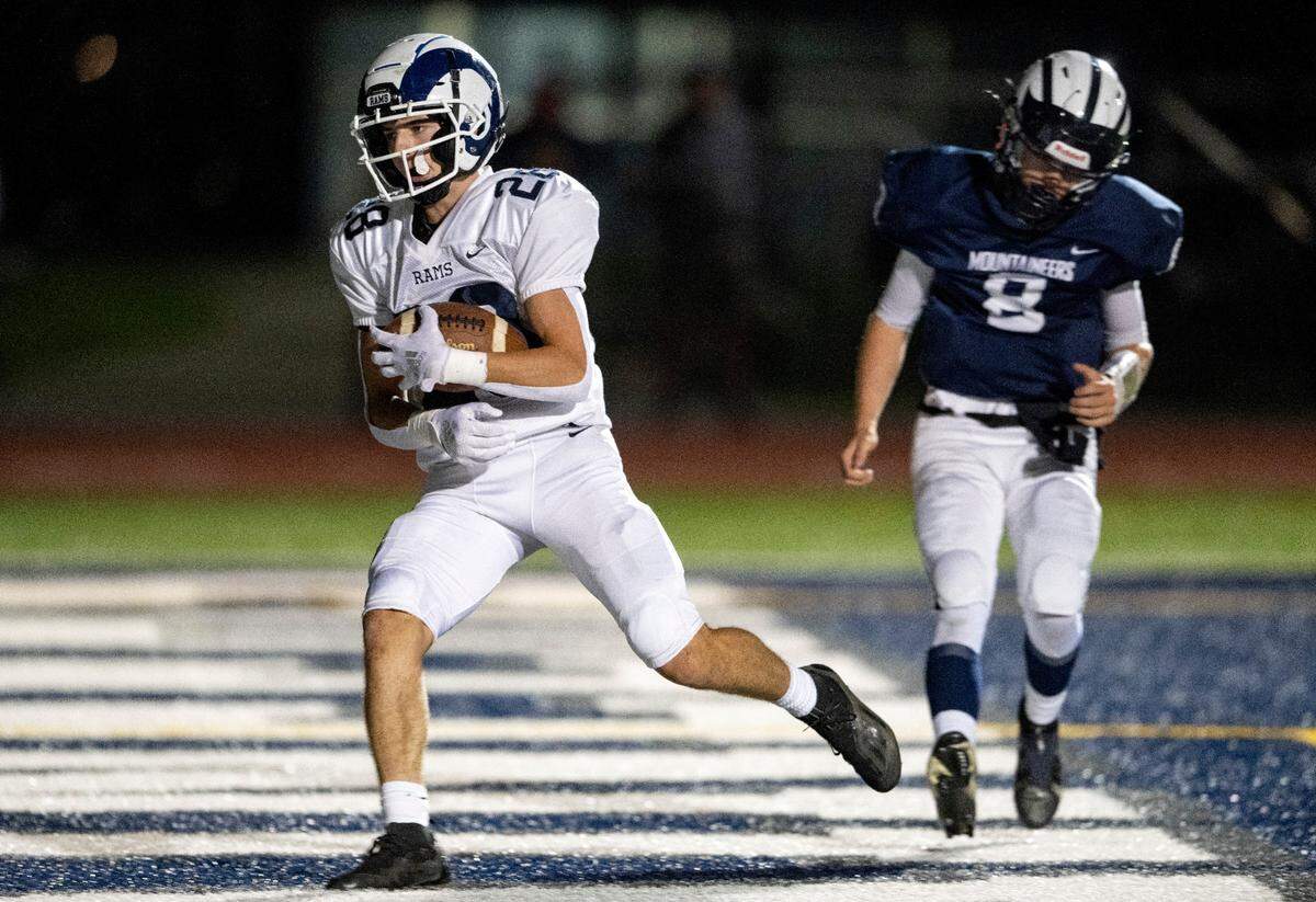 Penns Valley’s Miles Brooks makes a catch for a touchdown during the game against Philipsburg-Osceola on Friday, Sept. 30, 2022.