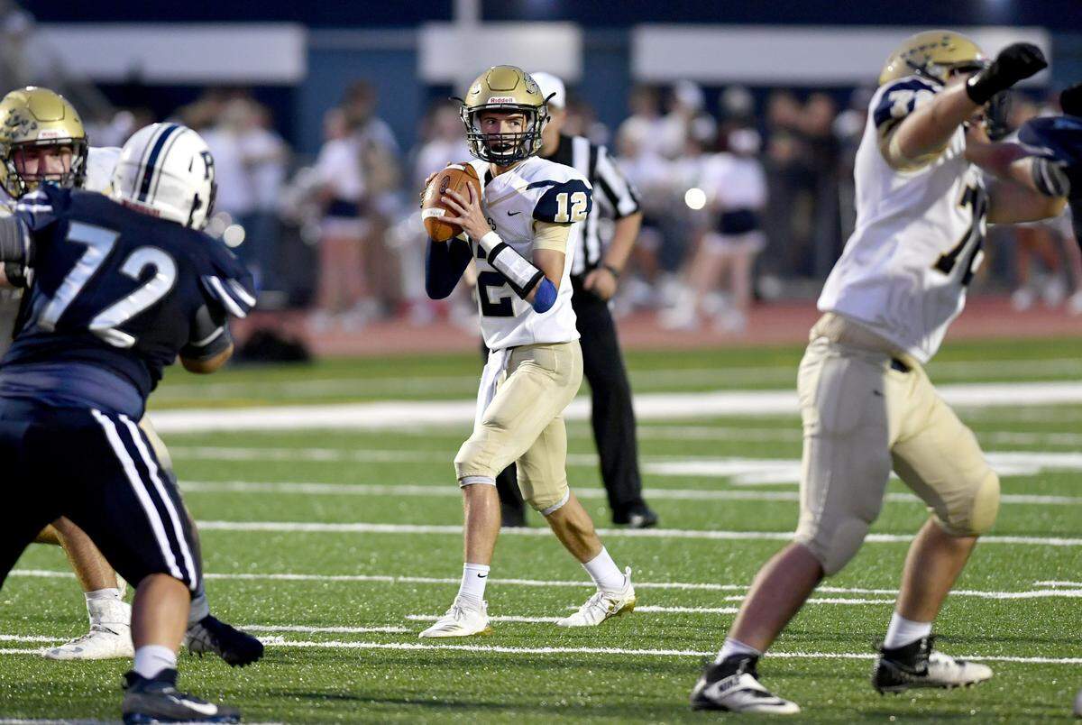 Bald Eagle Area’s Jaden Jones looks for an open teammate to make a pass during the game against Philipsburg-Osceola on Friday, August 30, 2019. Bald Eagle Area won 32-7, to make their record 2-0.