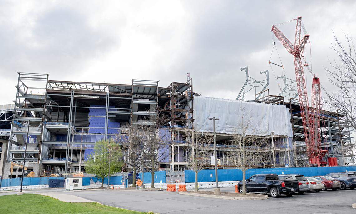 Construction on the west side of Beaver Stadium on Friday, April 17, 2026.  