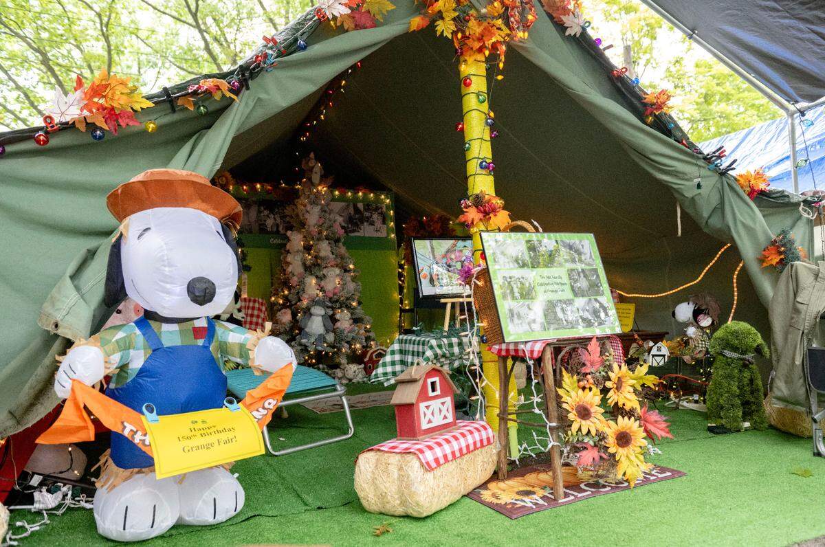 The Tate family tent decorated to honor the 150th anniversary of the Centre County Grange Encampment and Fair.