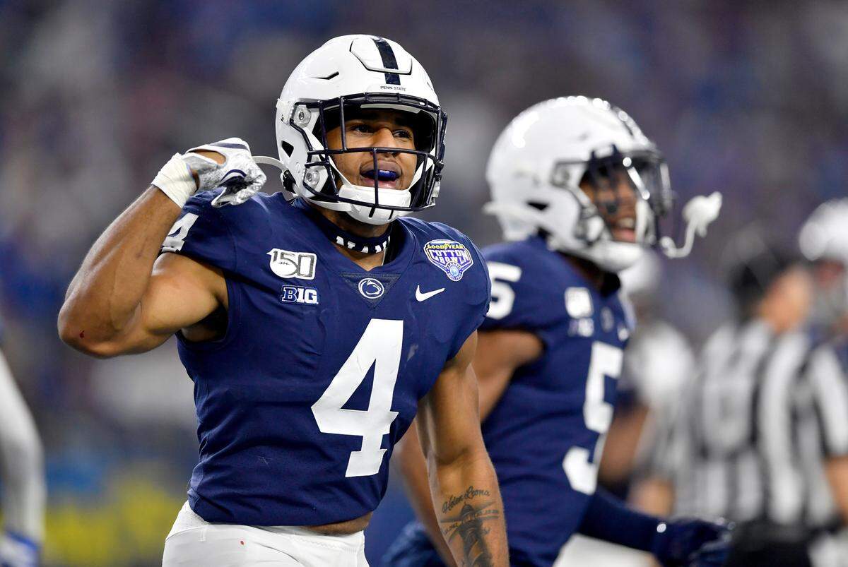 Penn State running back Journey Brown celebrates his 32 yard touchdown in the first quarter of the 84th Goodyear Cotton Bowl Classic against Memphis at AT&T Stadium in Arlington, TX on Saturday, Dec. 28, 2019.