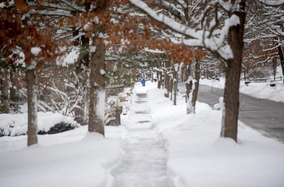 Snow covers Brittany Drive in Park Forest on Tuesday, Feb. 2, 2021.