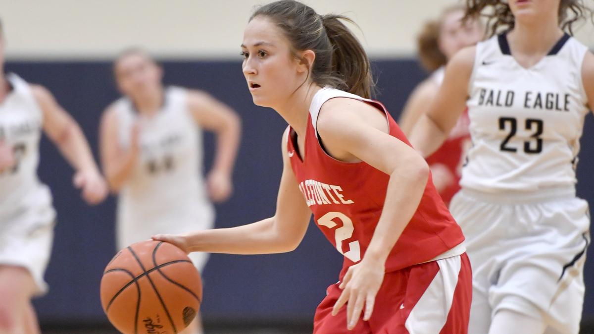Bellefonte’s Mallorie Smith, seen here last month, had a team-high 14 points Monday against DuBois. The Lady Red Raiders lost to DuBois 45-40 in the first round of the Class 5A District 6-8-9 tournament.