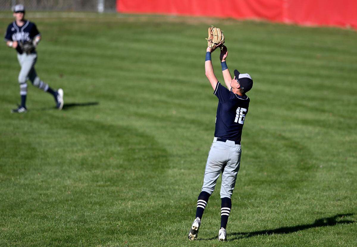 Philipsburg-Osceola’s Jake DeSimone makes a catch in center field during the game against Bellefonte on Thursday, April 13, 2023.