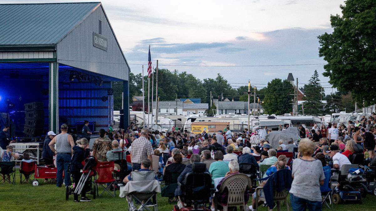A crowd gathers at the Grandstand for a performance at the Centre County Grange Fair on Monday, Aug. 22, 2022.