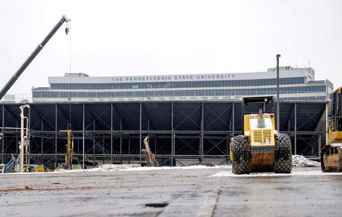 Construction on the west side of Beaver Stadium on Wednesday, Feb. 12, 2025.