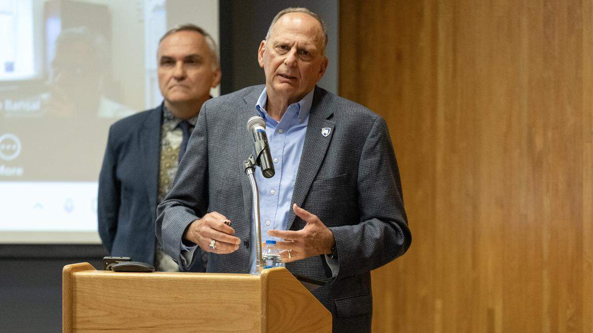 Chairman of the Penn State board of trustees David Kleppinger speaks during the Faculty Senate meeting on Tuesday, Sept. 9, 2025.