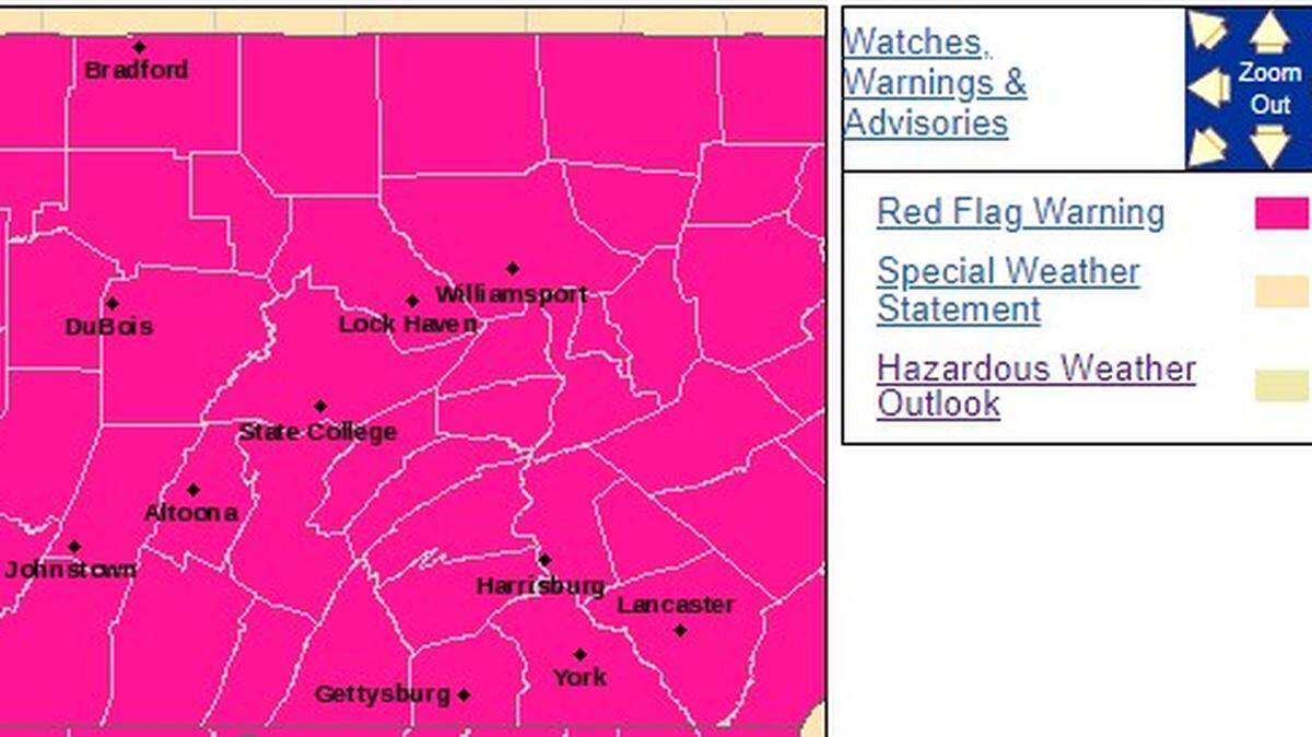 Central Pennsylvania is under a red flag warning Wednesday.