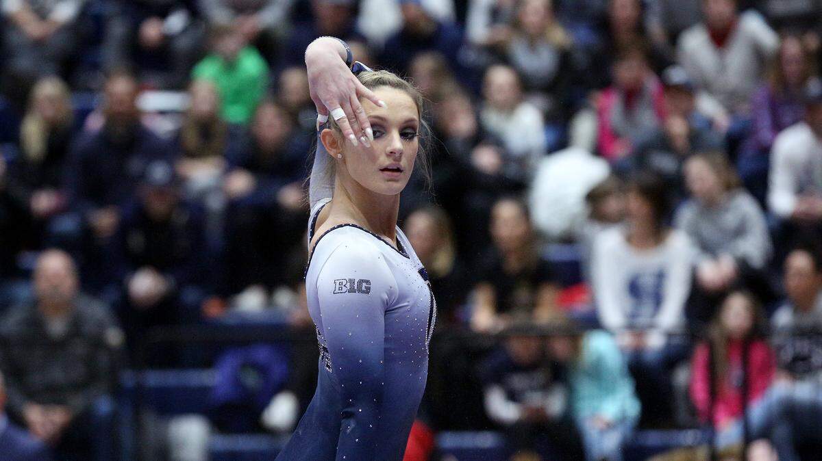 Penn State’s Jessie Bastardi competes on the balance beam against Minnesota on Jan. 26, 2019.