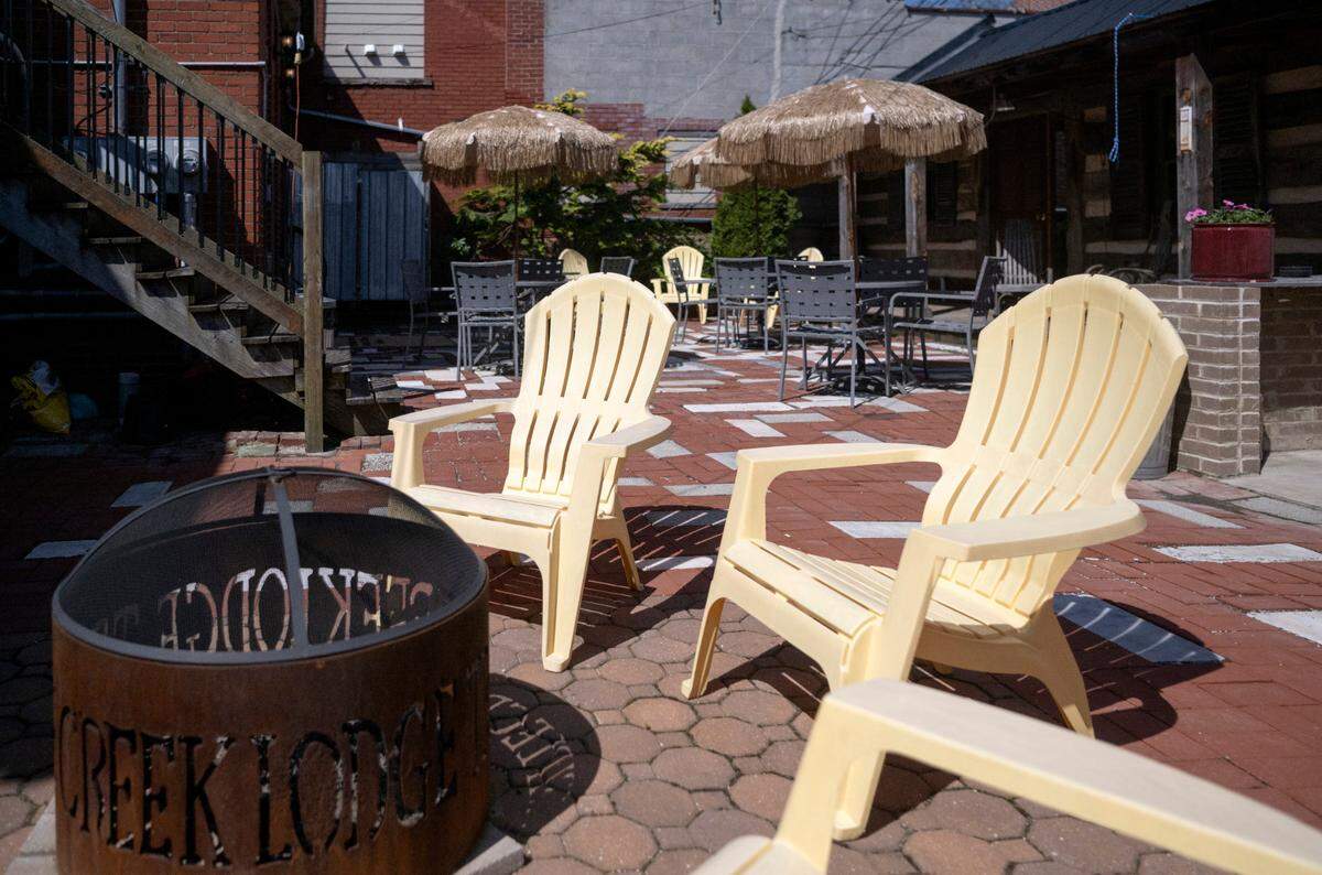 The back patio at the Meandering Mallard is seen April 20, 2023.  
