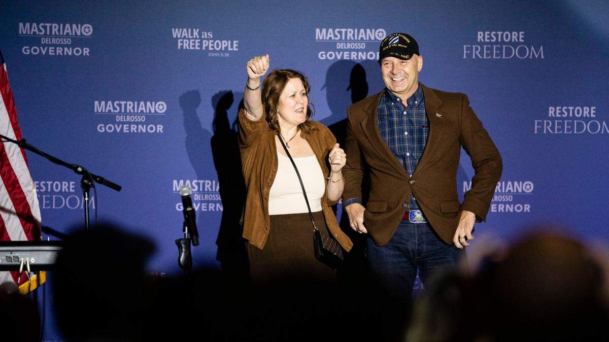Pennsylvania state Sen. Doug Mastriano with his wife on election night 2022.