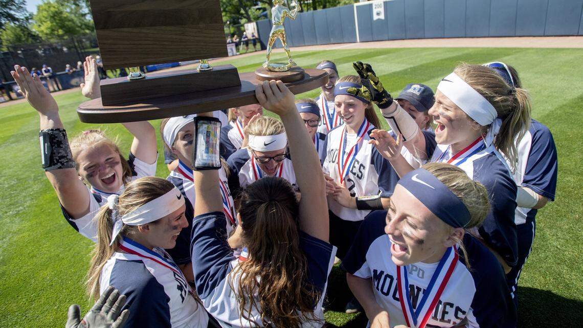 The Philipsburg-Osceola softball team celebrates clinching the PIAA Class 3A title after beating Holy Redeemer 8-3 on June 14 at Penn State’s Beard Field. More than 300 representatives from about 150 school districts requested an overhaul of the current Pennsylvania Interscholastic Athletic Association playoff format because of the “uneven” playing field between boundary and non-boundary schools.