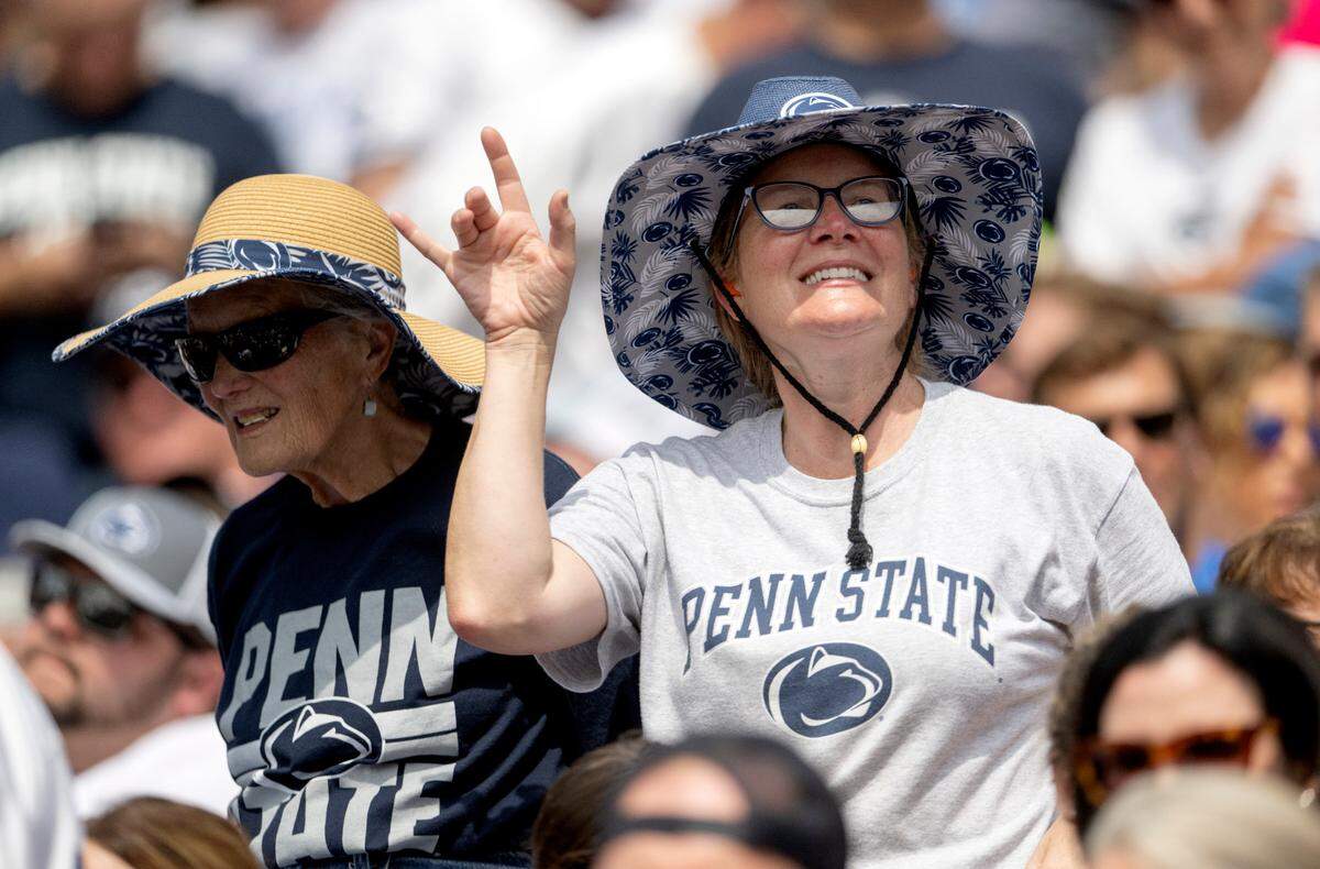Penn State fans sing and dance during a timeout of the game against Delaware on Saturday, Sept. 9, 2023.