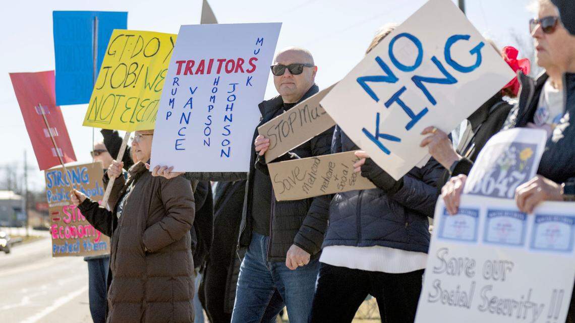 Protesters rally at US Rep. Glenn Thompson’s Bellefonte office. ‘Our voice is our power’