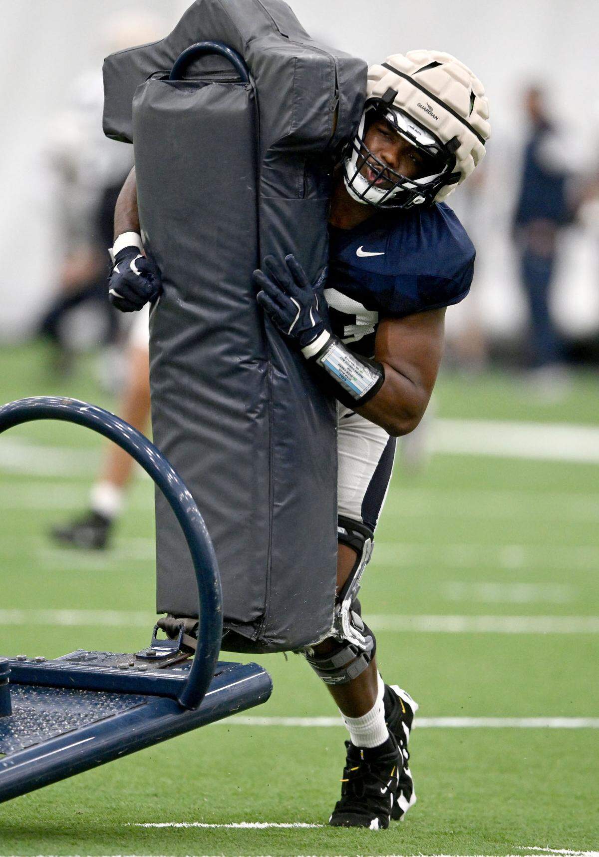 Penn state defensive end Dani Dennis-Sutton runs a drill during practice on Saturday, Aug. 3, 2024.
