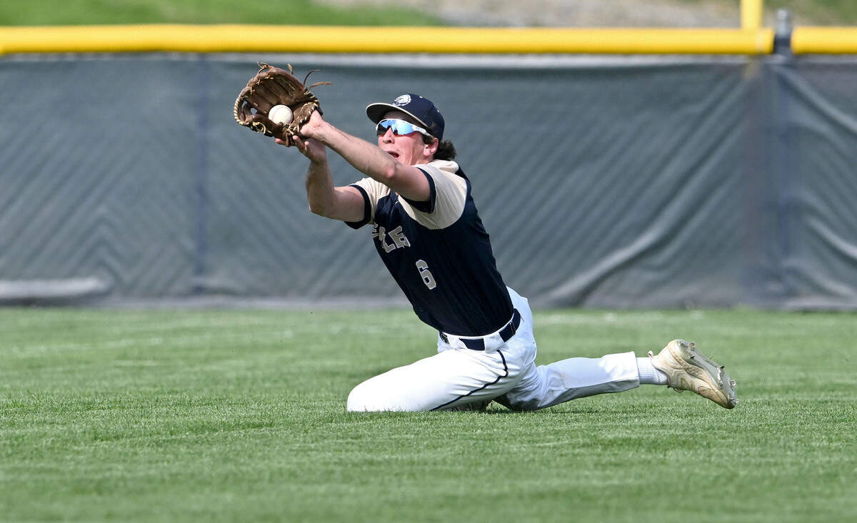 Bald Eagle Area’s Kaden Clark makes a diving catch during the game against Bishop Carroll on Tuesday, April 29, 2025.