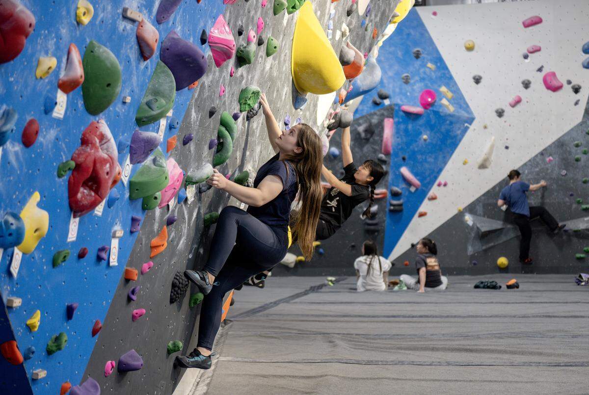 Katelyn Haar, 17, boulders at Climb Nittany on Thursday, May 14, 2026. 