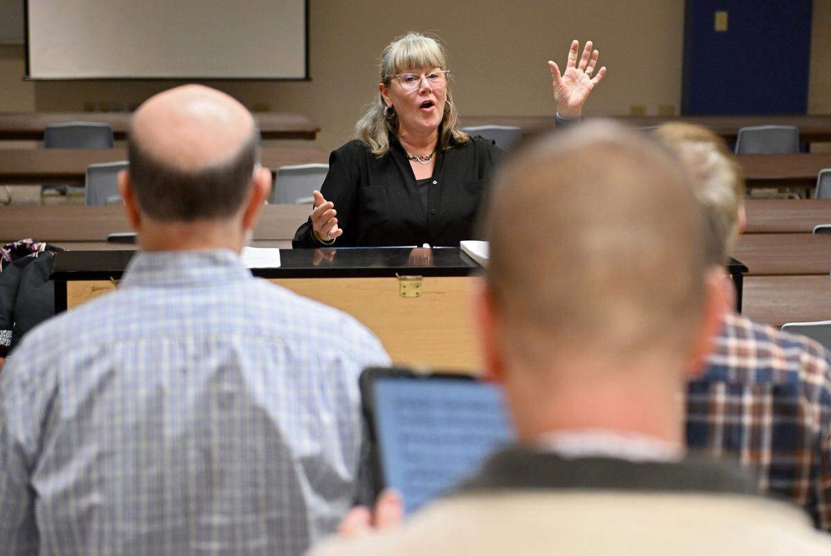 Patricia Andriaccio leads the Nittany Knights during rehearsal on Monday, Feb. 3, 2025 at South Hills School of Business and Technology.
