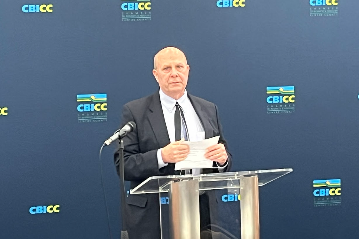Ferguson Township interim manager Tom King speaks Thursday at the CBICC’s annual Centre Region Municipal Managers Update.