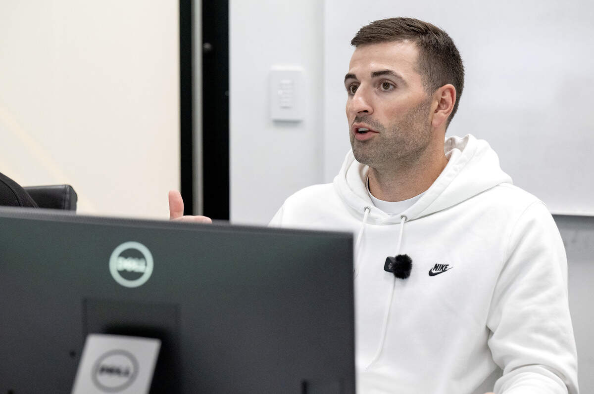 Penn State quarterbacks coach Jake Waters talks about quarterback Rocco Becht as he breaks down film with Centre Daily Times reporter Jon Sauber on June 3, 2026.