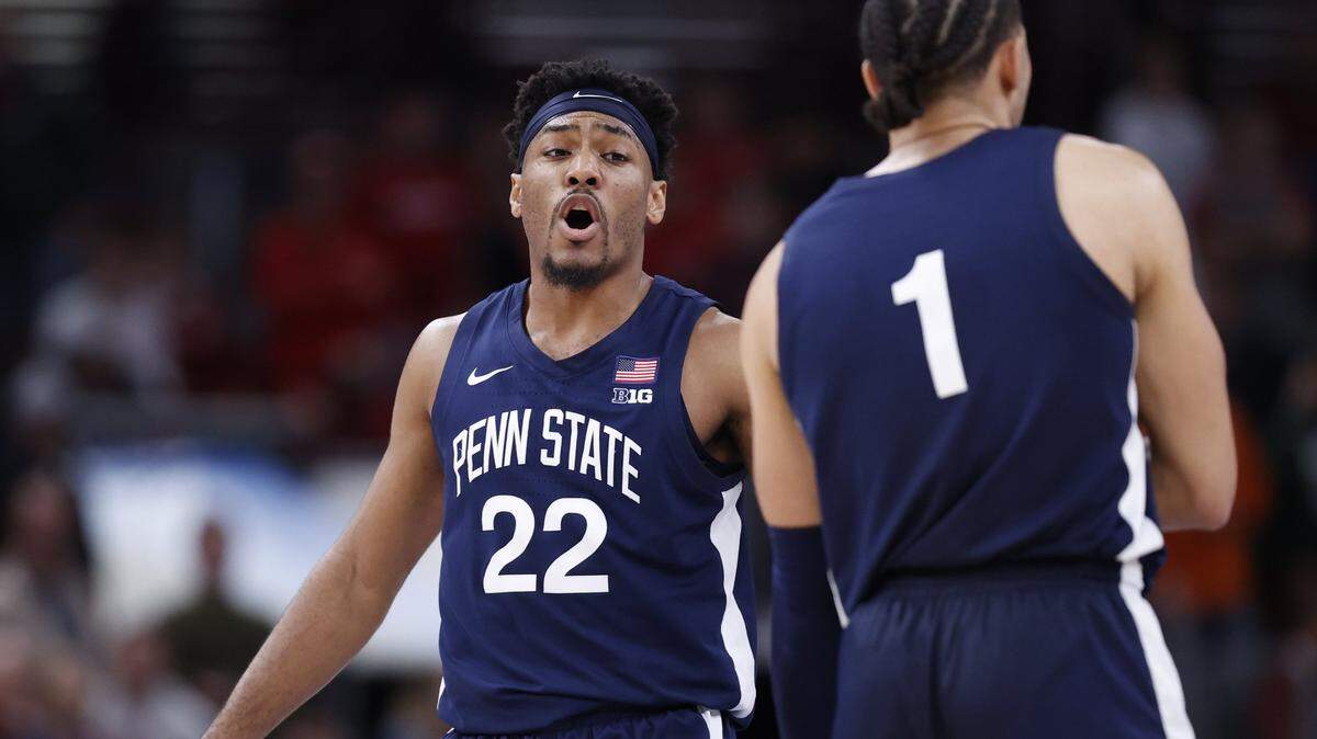 Penn State guard Jalen Pickett reacts during the second half of Saturday’s game against the Indiana Hoosiers at United Center.