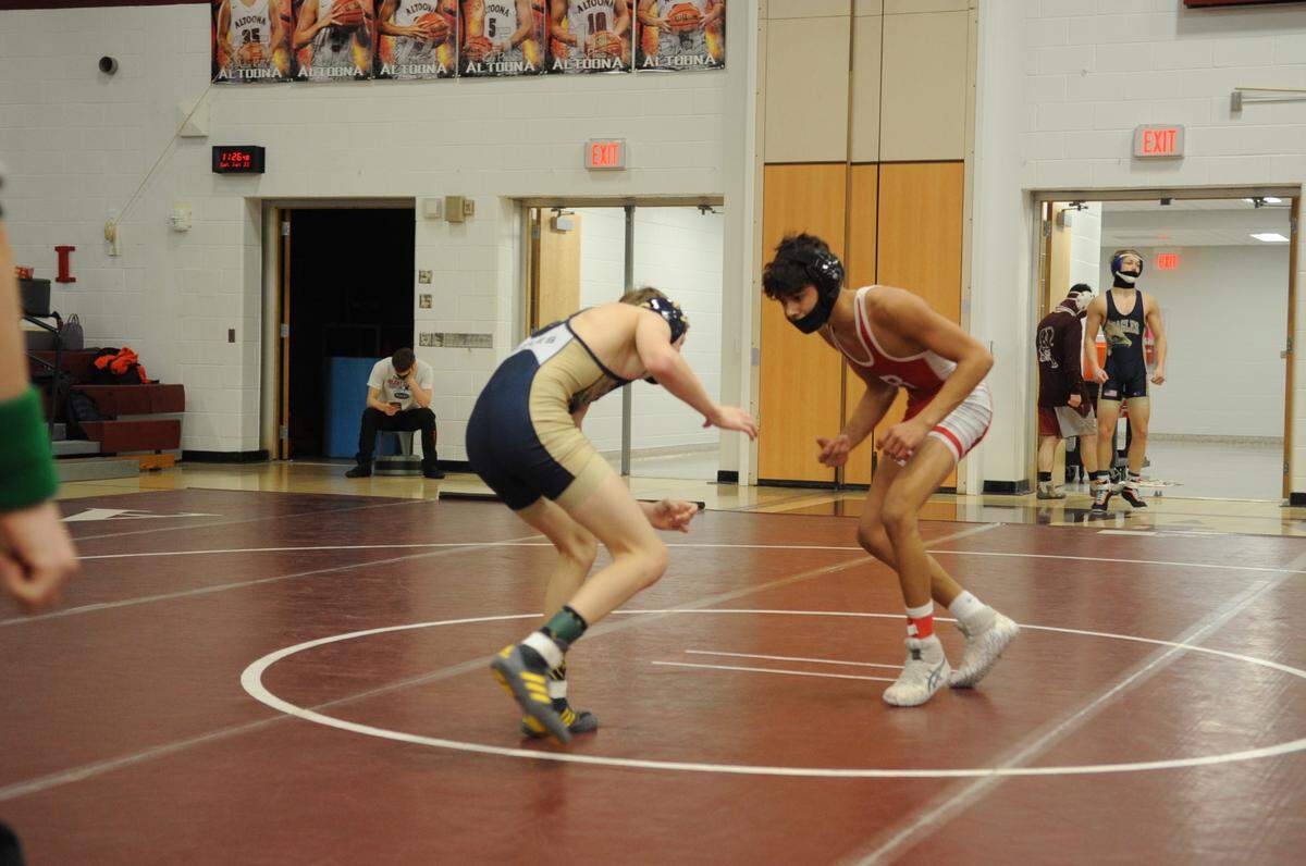 Bellefonte’s Garrett Choates, pictured here in a Feb. 13, 2021 photo, is part of an eight wrestler contingent that leads the county with four major decisions on the season.
