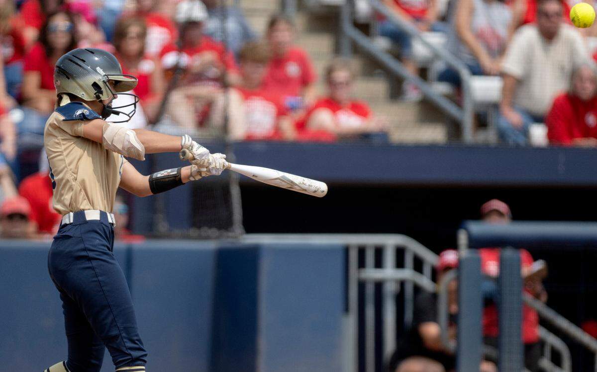 Bald Eagle Area’s Kailey Eckert hits a double to start the bottom of the first inning in the game against Everett for the PIAA class 2A championships at Beard Field on Thursday, June 15, 2023.