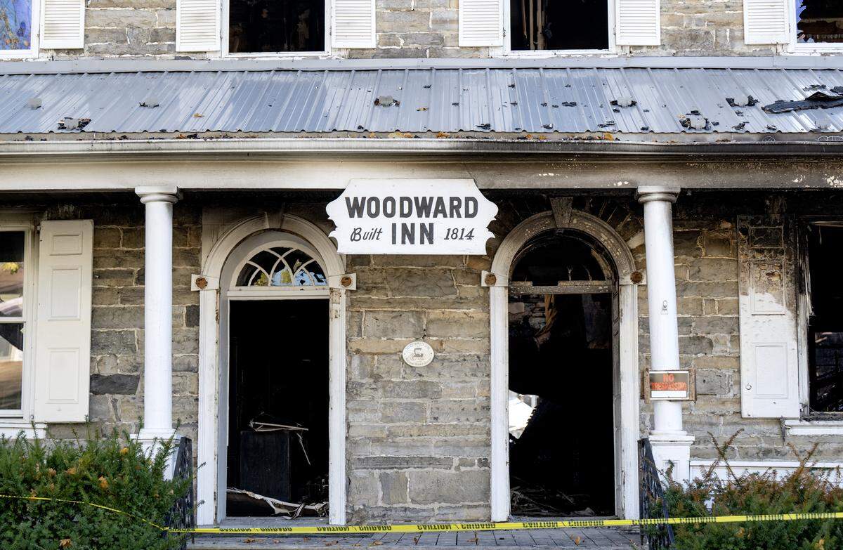 The fire damage at the historic Woodward Inn on Monday, Oct. 27, 2025.