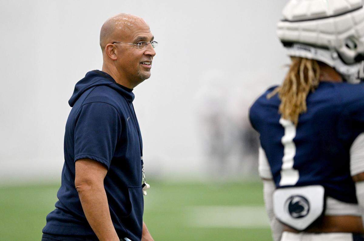 Penn State football coach James Franklin watches the safeties during practice on Saturday, Aug. 3, 2024.