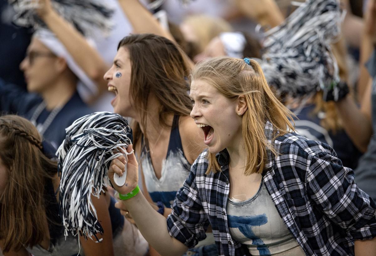 The Penn State student section cheers during the Saturday, Sept. 1, 2018 game against Appalachian State at Beaver Stadium.