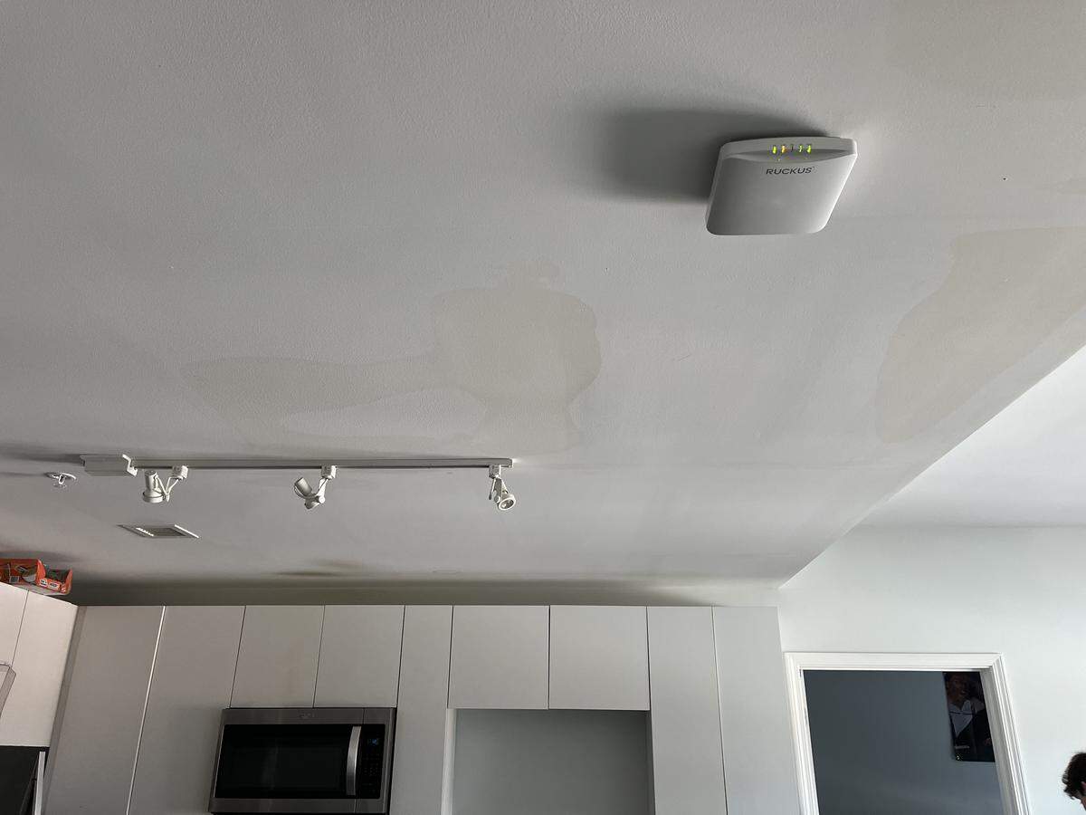 Water damage is seen on the ceiling of an apartment on the 10th floor of The Maxxen on Feb. 7. 