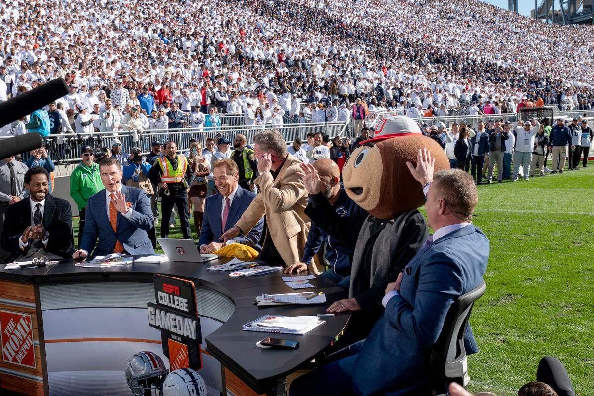 ESPN College Gameday’s Lee Corso picks Ohio State to win before the Penn State vs Ohio State game on Saturday, Nov. 2, 2024 at Beaver Stadium.