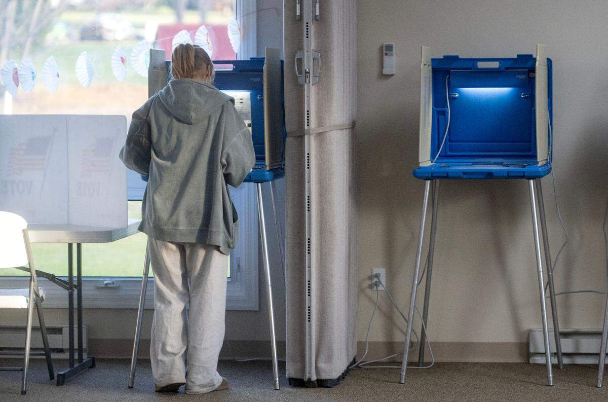 First-time voter Jenny Heim casts her ballot at Fairbrook United Methodist Church on Election Day, Tuesday, Nov. 5, 2024.