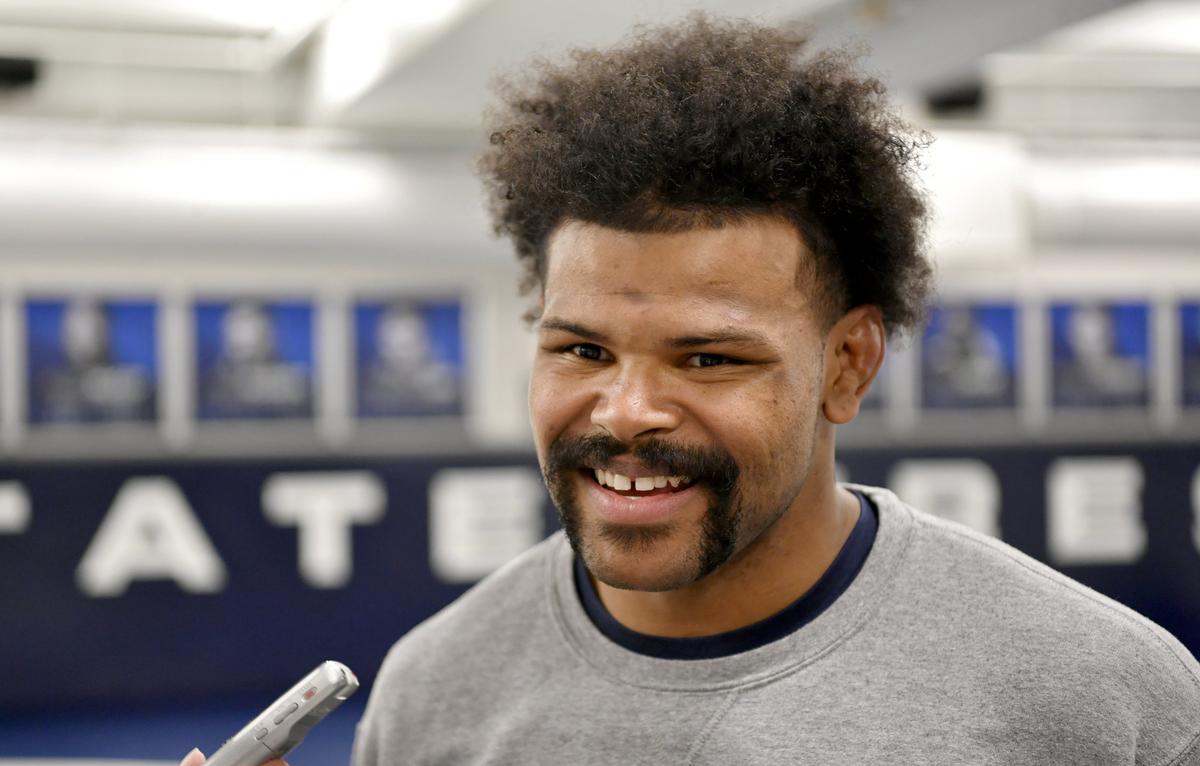 Penn State wrestler Kyle Conel laughs as he answers questions with the media on Tuesday, Nov. 5, 2019.
