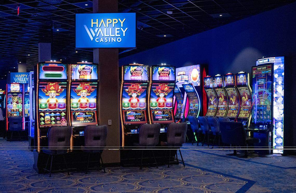 Slot machines are pictured at the Happy Valley Casino on Thursday, April 23, 2026 during a media tour. 