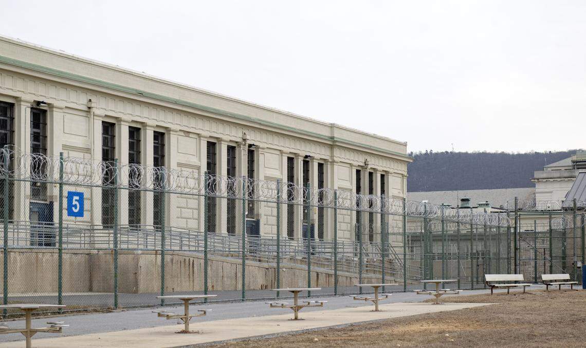Tables in the large yard at Rockview state prison on Monday, March 2, 2026.  