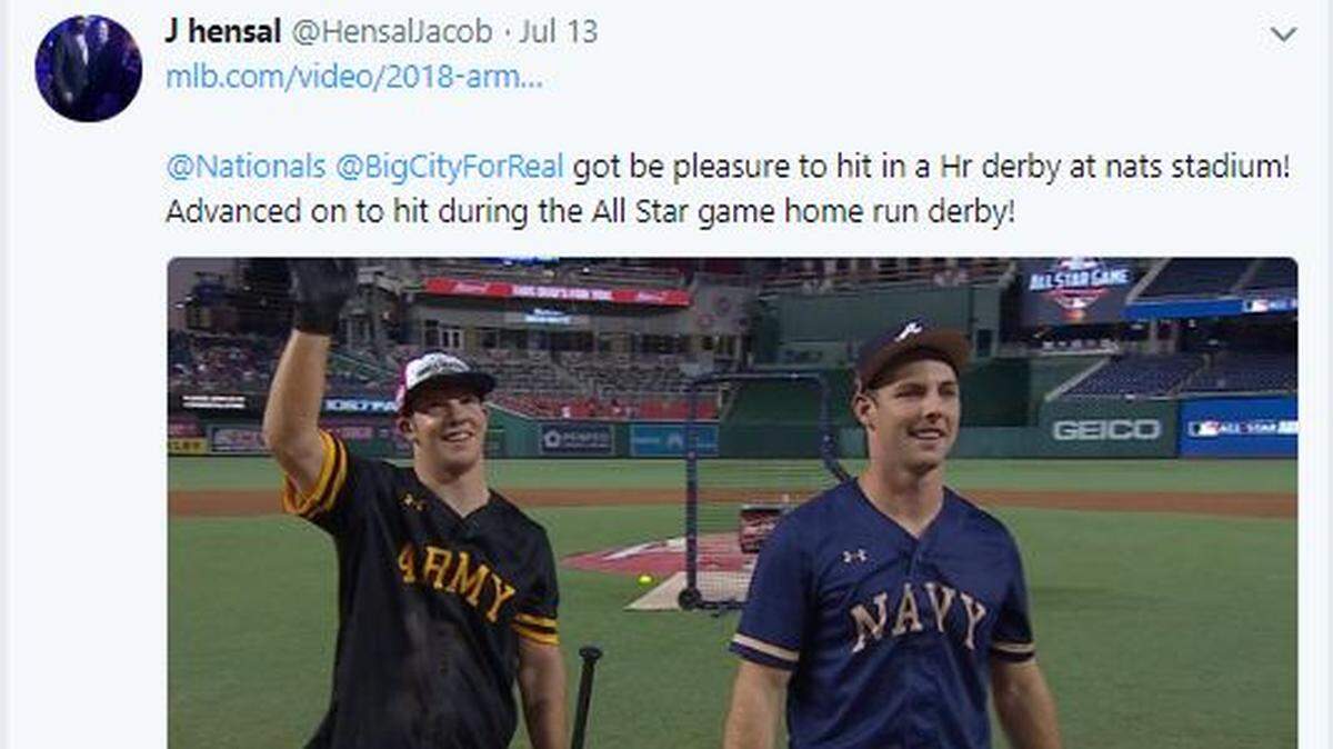 U.S. Army Staff Sgt. Jacob Hensal won the inaugural All-Star Armed Services Home Run challenge on Monday night at Nationals Park in Washington, D.C. Hensal graduated from Philipsburg-Osceola High School in 2009.