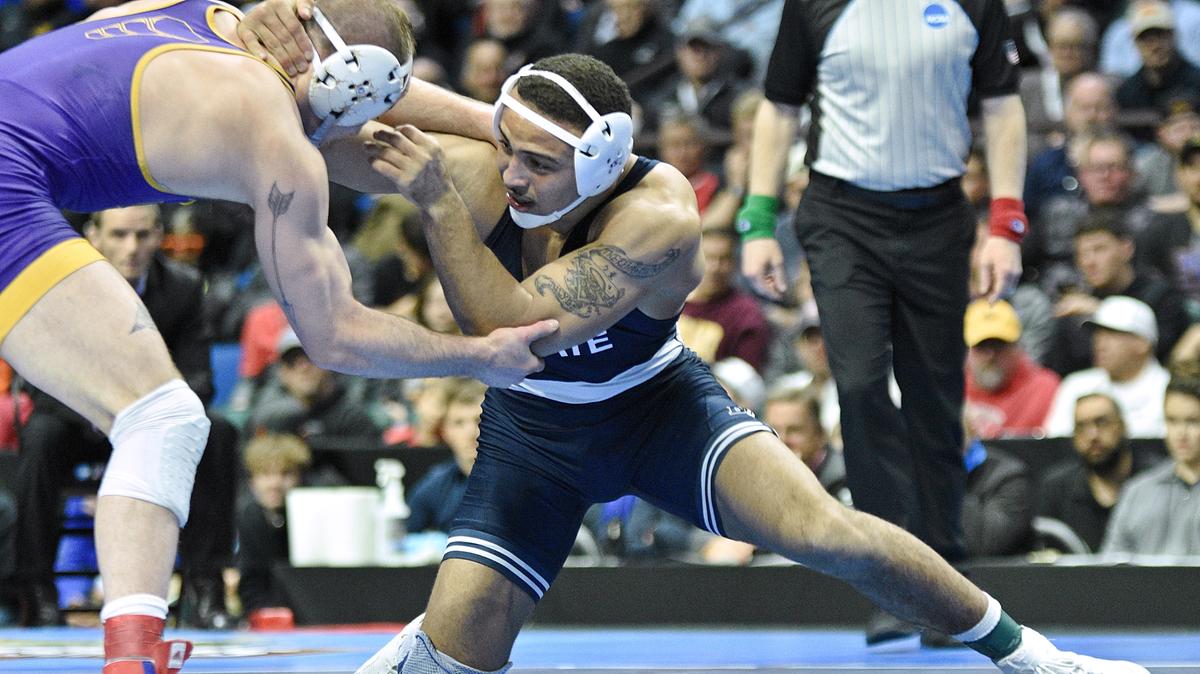 Penn State’s Aaron Brooks, pictured in March, will face former Nittany Lions wrestler David Taylor for a shot to compete in the Senior World Championships for the United States on Saturday in the Final X event.