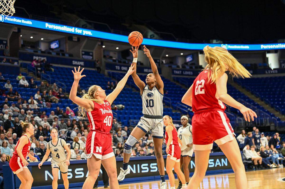 Chanaya Pinto shoots for 2 Sunday against Nebraska at the Bryce Jordan Center.