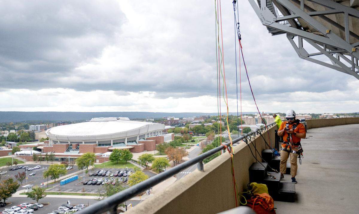 The look from the south end of Beaver Stadium concourse, where more than 30 people are expected to go “over the edge” on Tuesday.