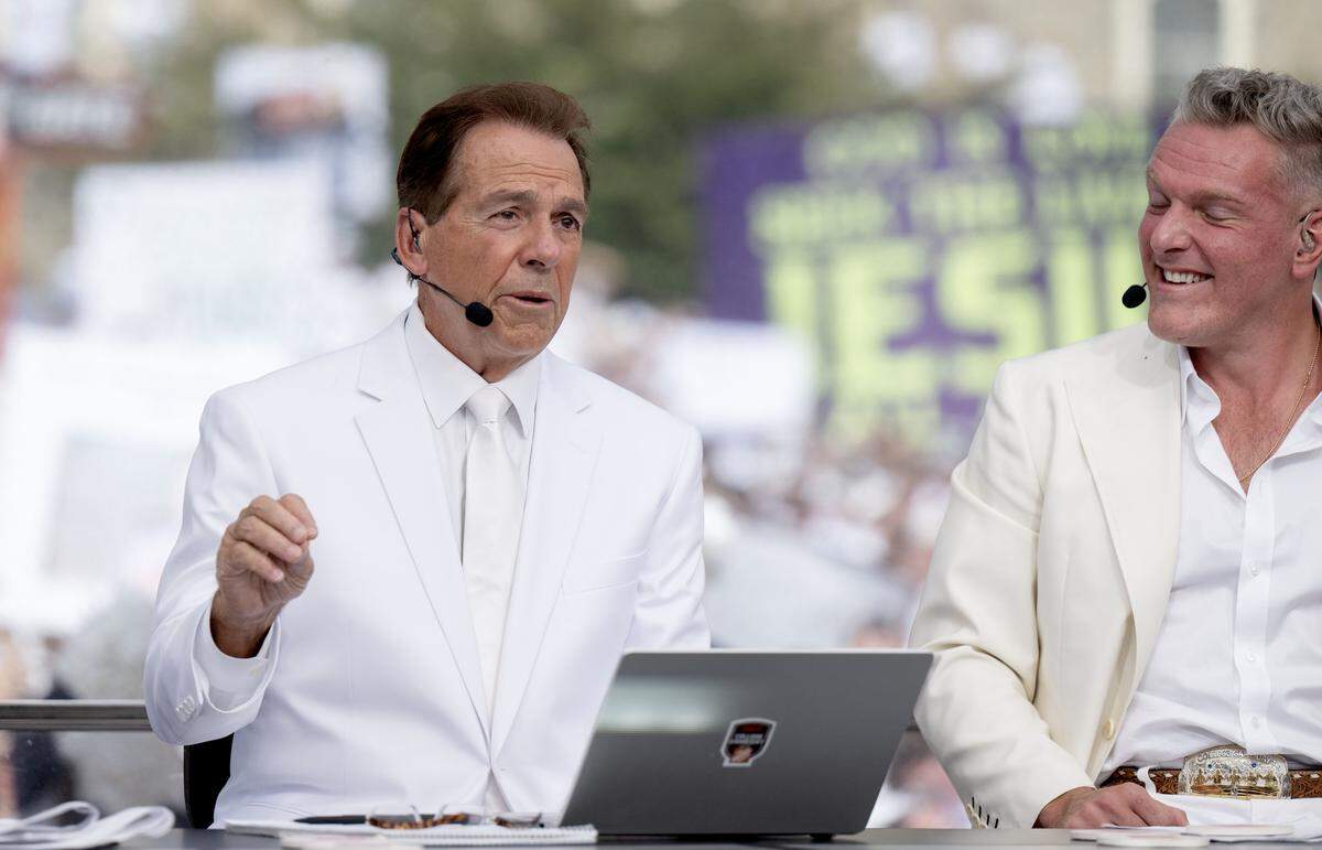 Nick Saban shares his picks during ESPN’s College GameDay at Penn State on Saturday, Sept. 27, 2025.  