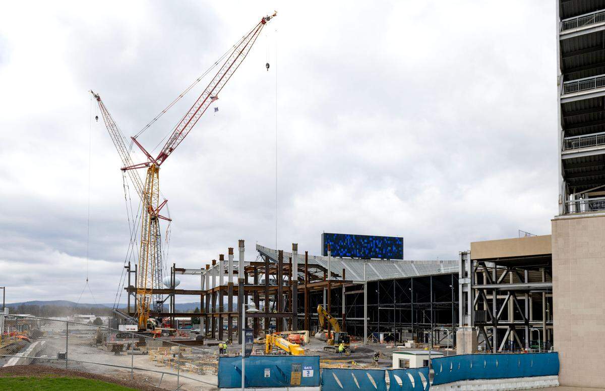 Construction on the west side of Beaver Stadium on Wednesday, April 16, 2025.