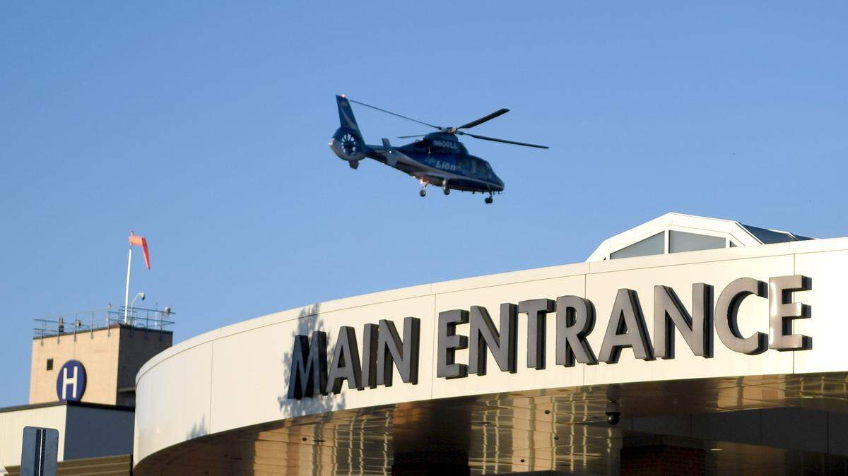 A helicopter lands at Mount Nittany Health on Monday, May 9, 2022. That evening Mount Nittany Health held “Luminary Reflection: An evening of Recognition, Remembrance, Gratitude and Hope.”