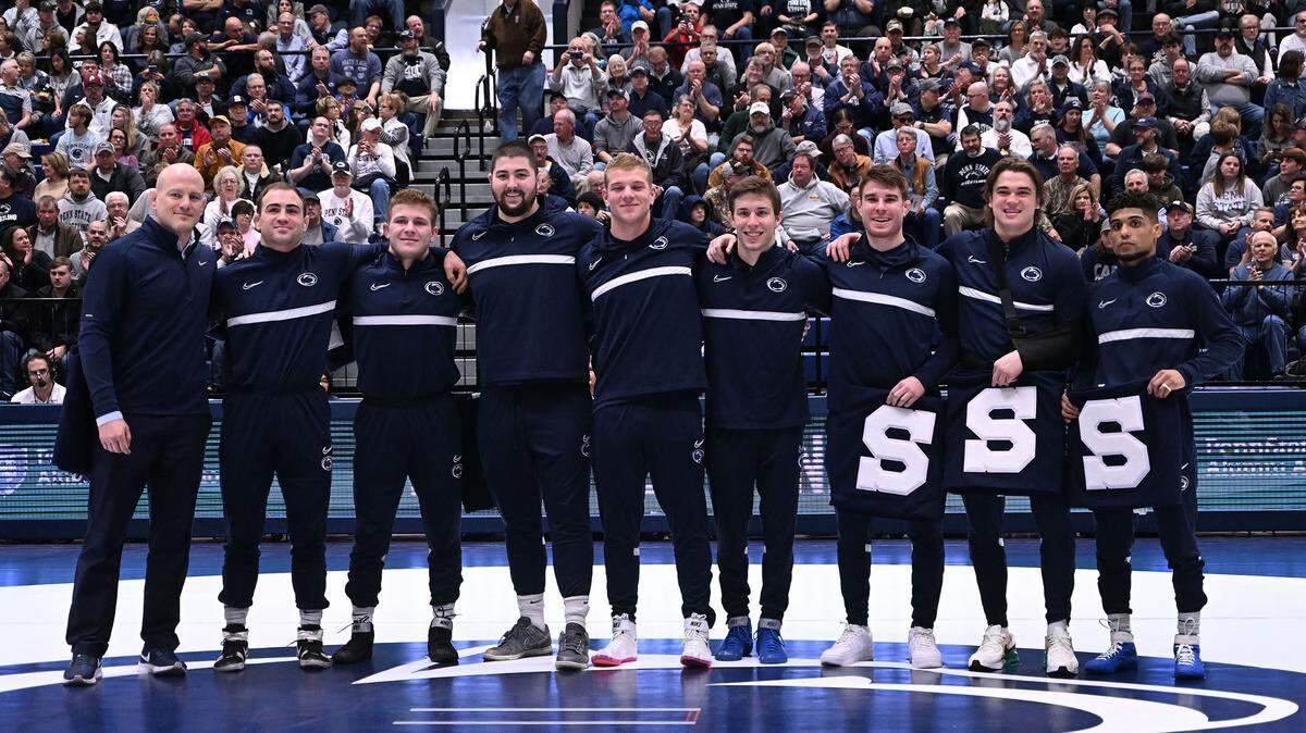 Penn State wrestling recognizes its seniors at Senior Day prior to the match Sunday, Feb. 19, 2023, with Clarion at Rec Hall.