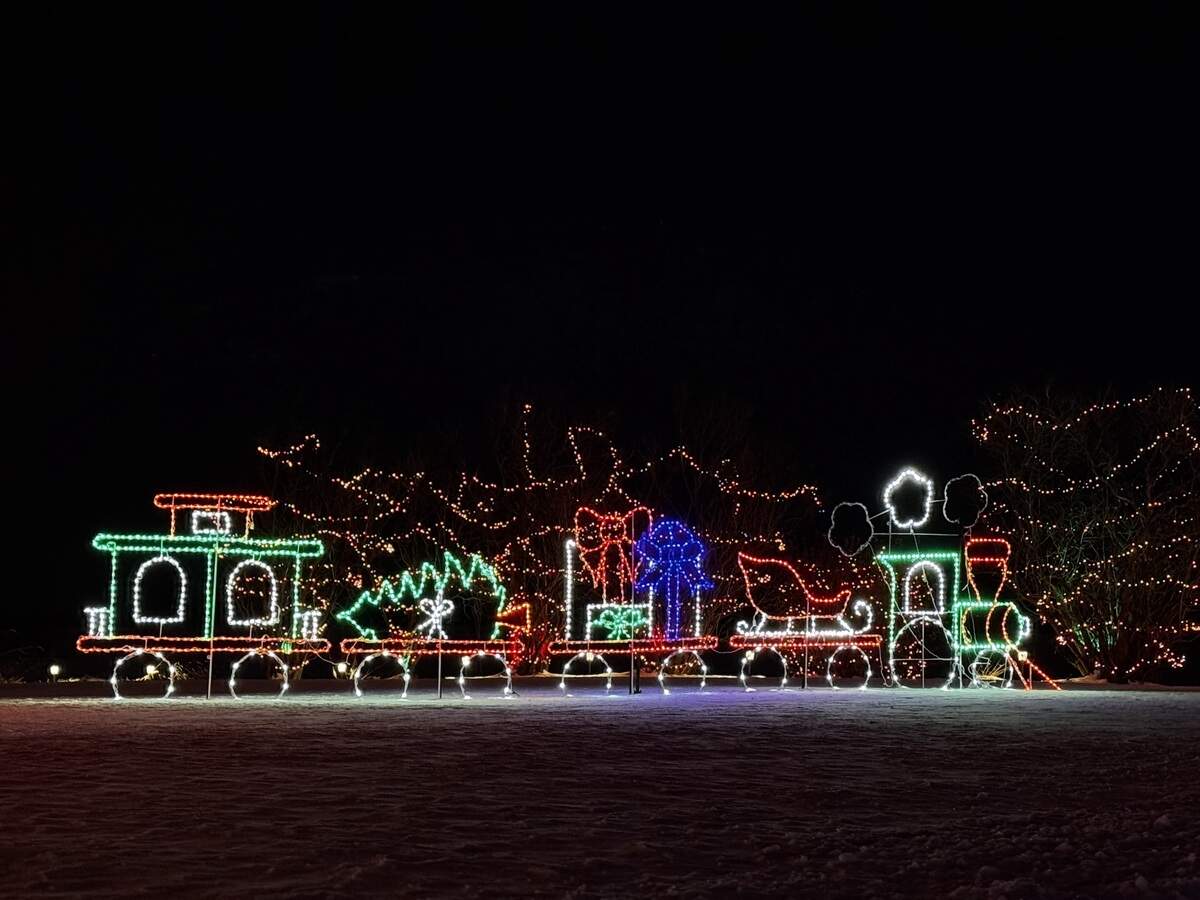An animated train decoration stands at 3051 W. Whitehall Road, Pennsylvania Furnace, on Dec. 4, 2025.