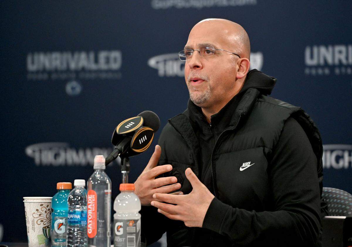 Penn State football coach James Franklin answers questions during a press conference on Monday, Dec. 16, 2024.
